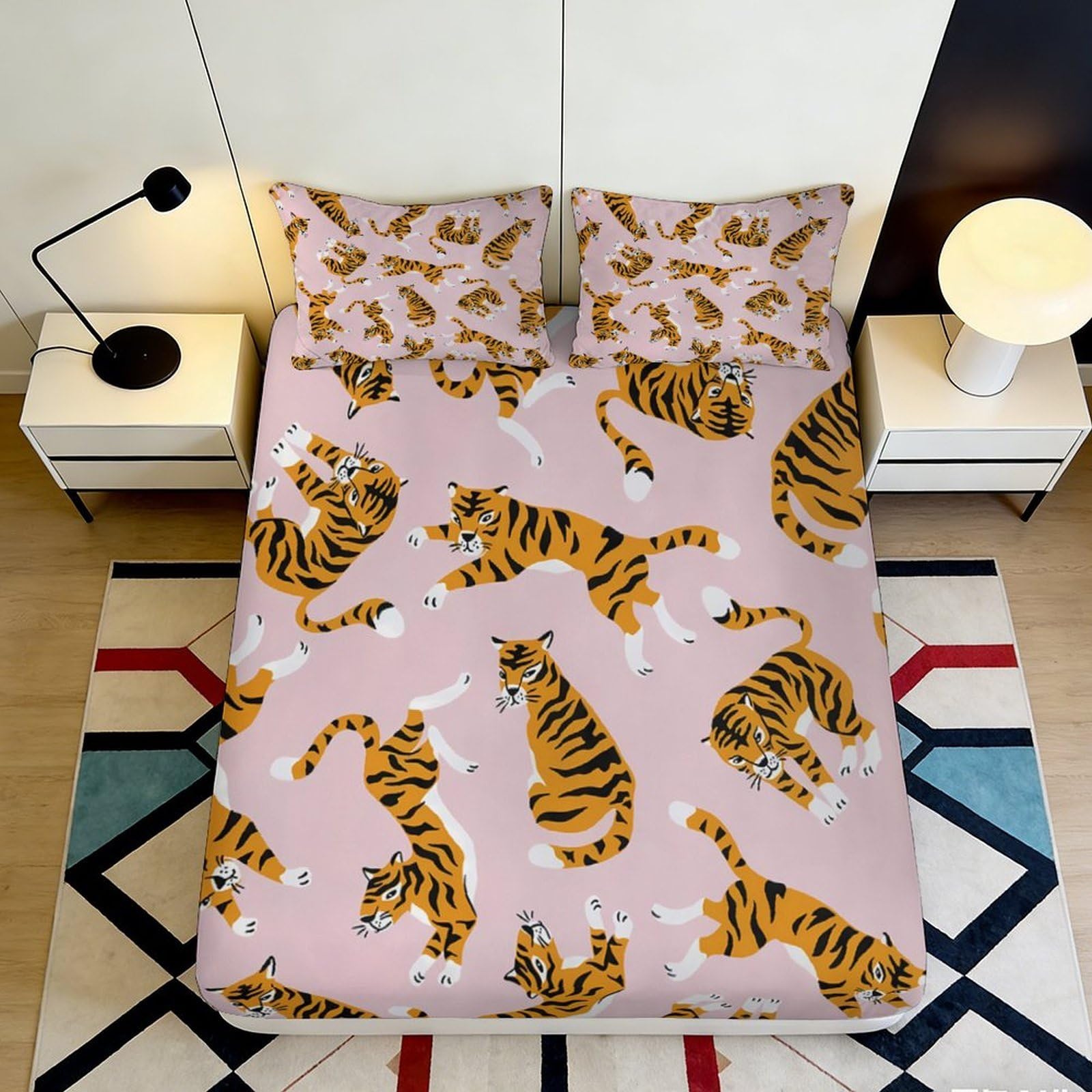 K1r3d9e5 Style-3 3D Printed Tiger Pattern Fitted Sheet Microfiber Soft Pink Wild Animal Bed Cover For Bedroom Dorm Decor Mattress Protection 90X200x25cm
