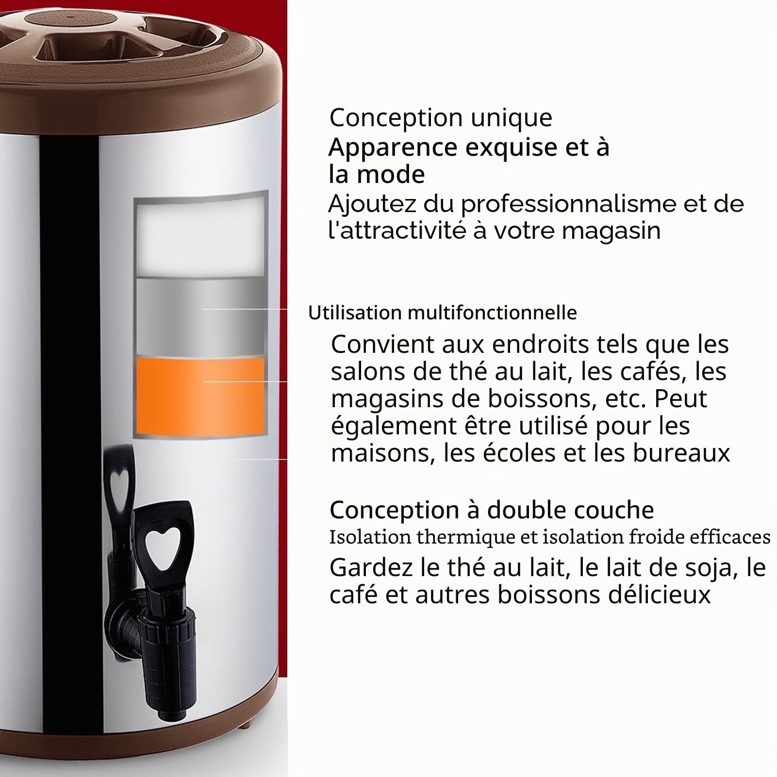 Distributeur de Boissons Isotherme en Acier Inoxydable, Distributeur de Boissons Chaudes et Froides Isothermes de 8 Litres, Distributeur de Boissons Double Couche avec Robinet