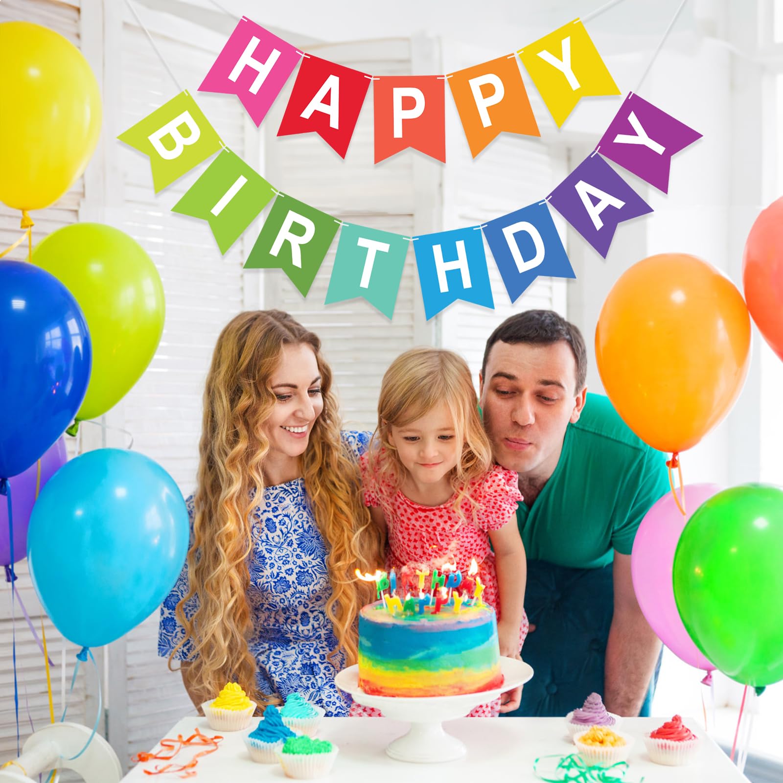 jijAcraft Ghirlanda pre-filettata Happy Birthday: 16 × 20 cm, in carta blu, per compleanno, per bambini, per feste di compleanno