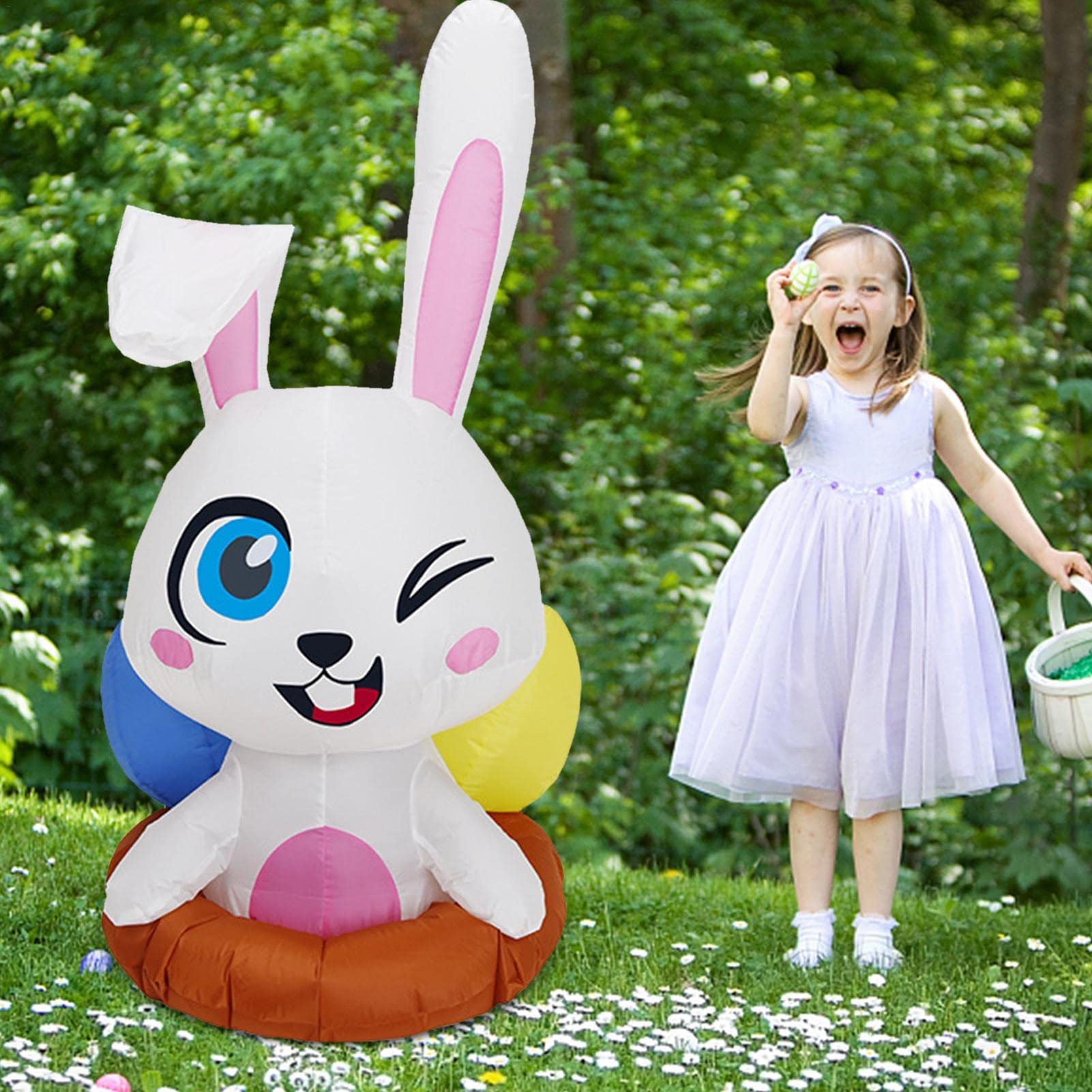 Decorazione pasquale gonfiabile, 1,9 m, coniglietto pasquale gonfiabile con luci a LED, per esterni, vacanze, prato, cortile, decorazione pasquale gonfiabile per esterni