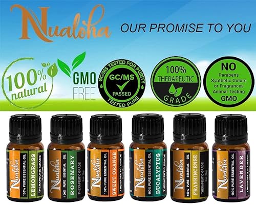 Nualoha Top 6 Essential Oils Set With Bracelet, Lavender, Eucalyptus Rosemary, Frankincense, Sweet Orange, Lemongrass For Diffuser Diy Skin Hair #TOP1