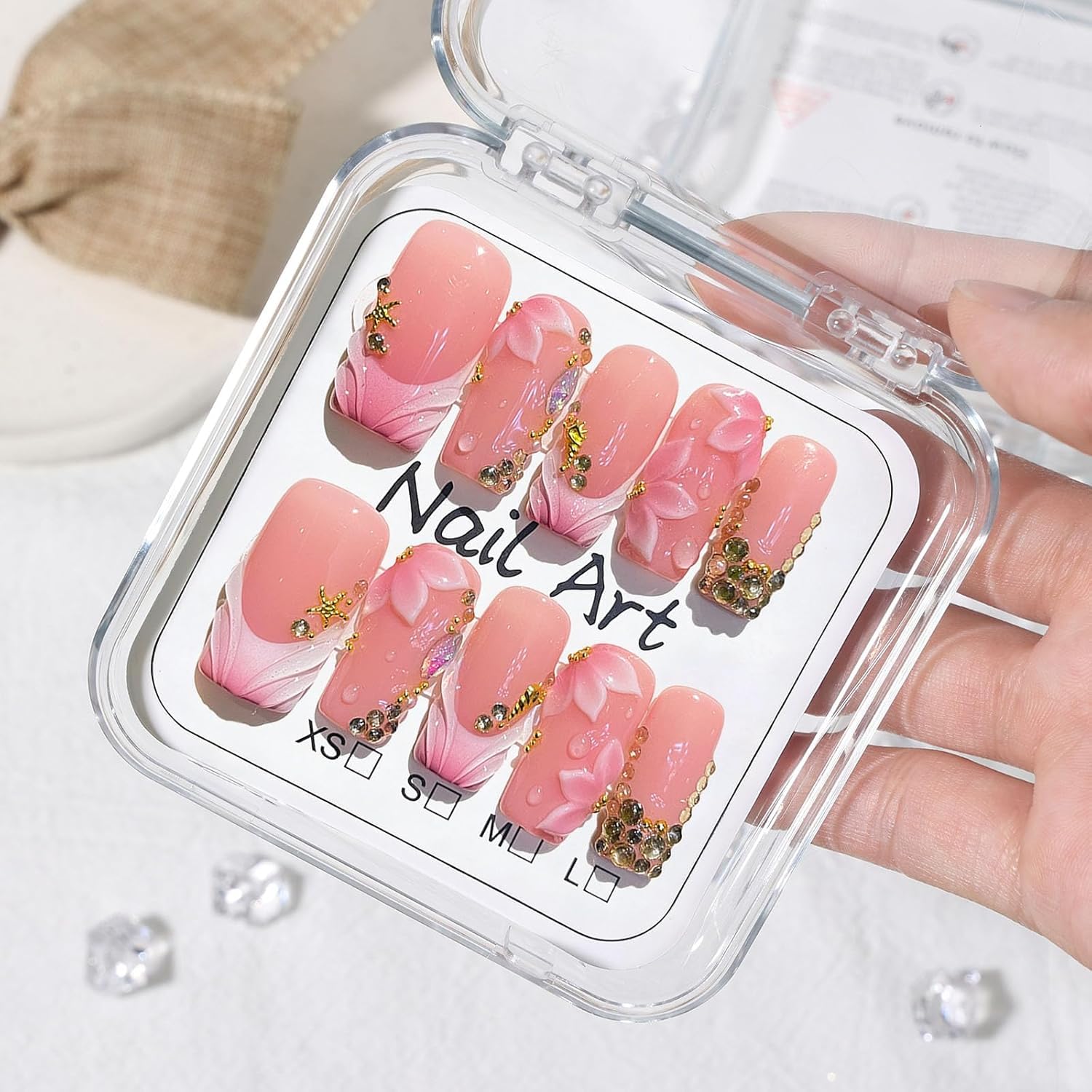 Unghie a pressione fatte a mano, quadrate, medie, da donna, 10