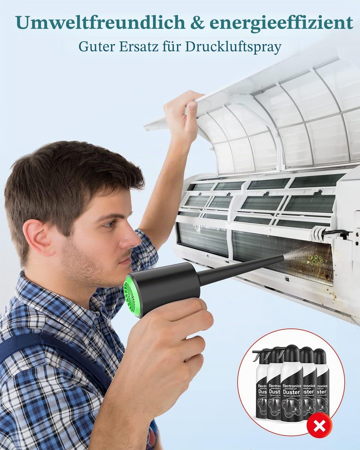 Elektrische Staubgebläse Druckluftspray für PC Reinigungsset - LUCKEA 3-Gang Air Duster Luftdruckspray mit LED-Licht, Tastatur Reinigung Druckluft Luftspray für Laptop, Sofa, Auto, Bürogeräte