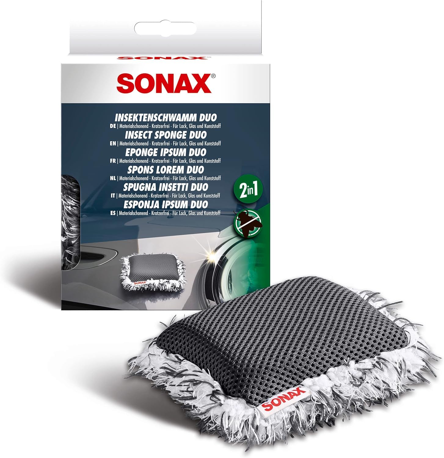 SONAX Insect Sponge Duo (1 piece) for scratch-free and material-friendly removal of insect residue and dirt, item no. 04272000