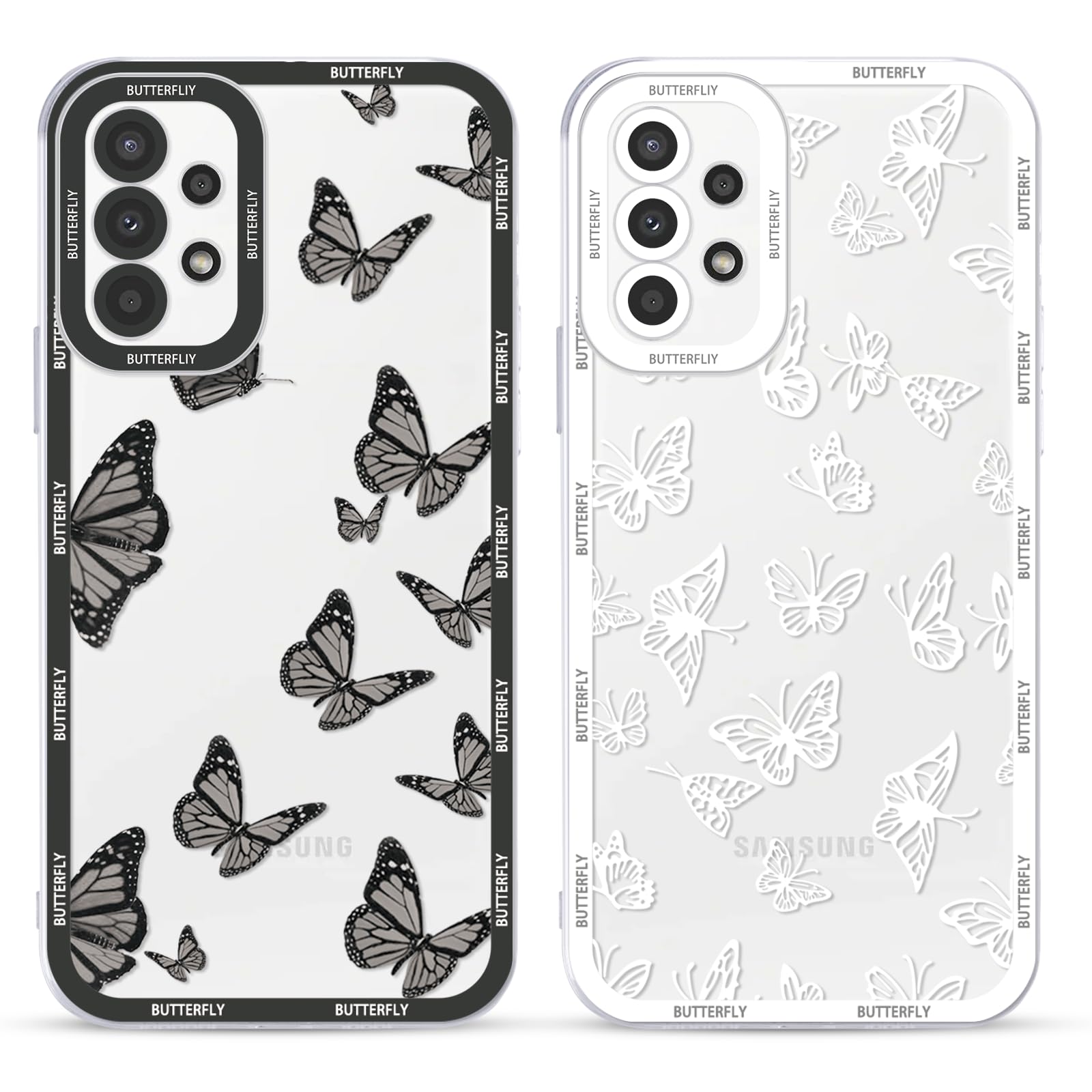 Yoedge 2 Pack Cute Transparent Print Suitable for Samsung Galaxy A13 5G 6.5 Inch Phone Case, Butterfly Pattern Aesthetic Shell Soft Silicone Shock-Absorbing Cover, Suitable for Women and Girls