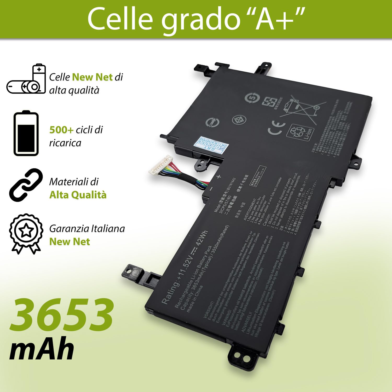 B31N1842 Batteria compatibile con ASUS VivoBook 15 K513 K513E K513EA K513EQ X513 X513E X513EA X513EAN X513EP M513 M513UA S513E S513EA F513E F513EA K531F K531FA X531 X531F X531FL [11.52V - 3653mAh]