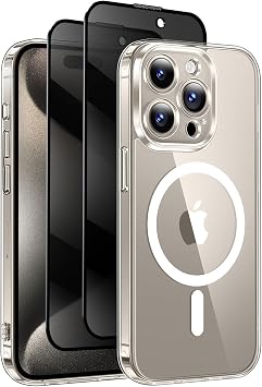 Qasyfanc for iPhone 15 Pro Max Case, Privacy Screen Protectors X2, Clear