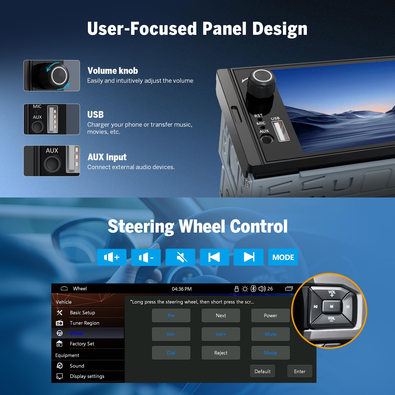Eonon Radio de Coche Linux de 6,36 Pulgadas con un Solo DIN Carplay Android Auto Pantalla táctil Control de Volumen físico Bluetooth duplicación de Pantalla cámara de visión Trasera 4x48W X3U
