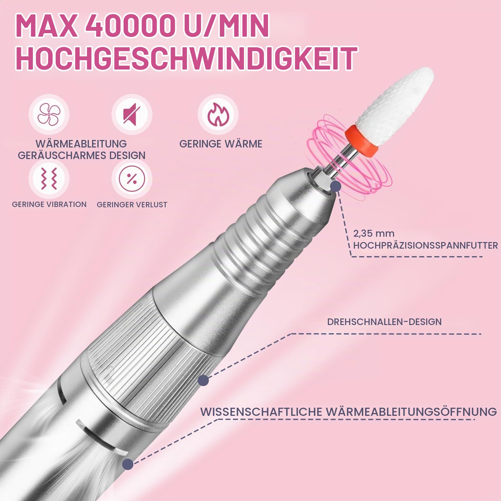 Nagelfräser für Gelnägel mit Aufbewahrungsbox, 40000U/Min 12in1 Elektrische Nagelfräser Nagelfeile Professionell Maniküre Pediküre Set Elektrisch für Acrylnägel