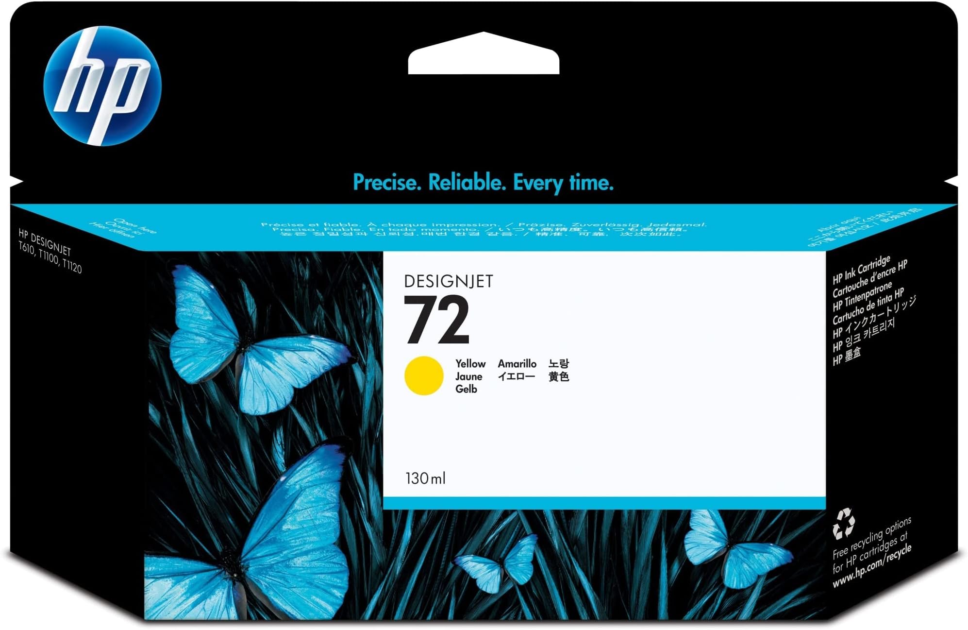 HP 72 C9373A Yellow 130-ml Genuine HP DesignJet Ink Cartridge with HP Ink, for T2300 eMFP, T1300, T1200, T1120, T1100, T1100 MFP, T795, T790, T770, T620, T610 & T600 Large Format Plotter Printers