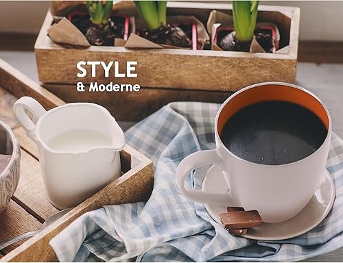 Miniatura 4 de MIAMIO - Juego de 6 tazas de café de gres de 12 onzastaza - Colección Le Papillon (blanco-colorido)