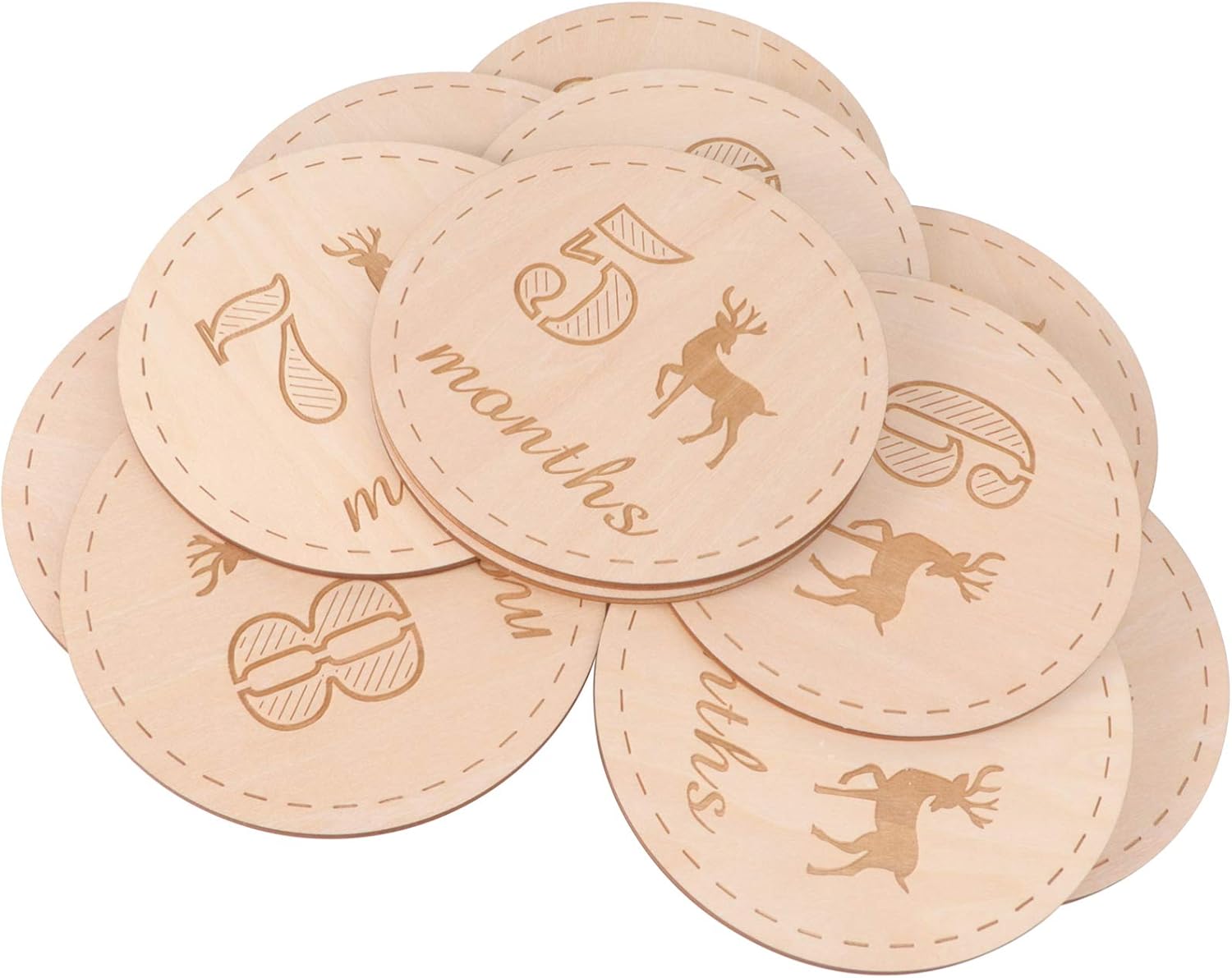VALICLUD 12pcs Baby Monthly Cards Wooden Discs Milestone Cards Baby First Year Growth Photography Picture Commemoration Props : Baby