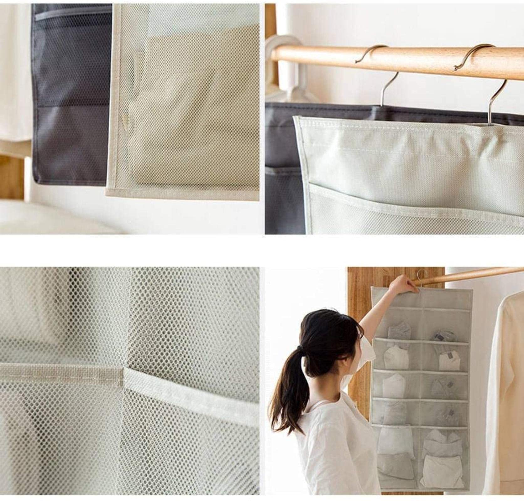 Armario Organizador de Ropa Interior, Perchas, Bolsa de Almacenamiento Colgante, ahorrador de Espacio Lavable de Doble Cara, Duradero para papelería de Oficina, Dormitorio, Soc