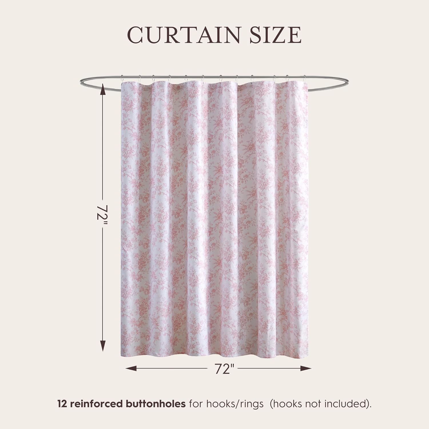 Laura Ashley Walled Garden Shower Curtain, Textured Cotton-Rich Slub Fabric, Tonal Floral Print, Elegant Transitional Bathroom Decor, Machine Washable 72"x72", Pink