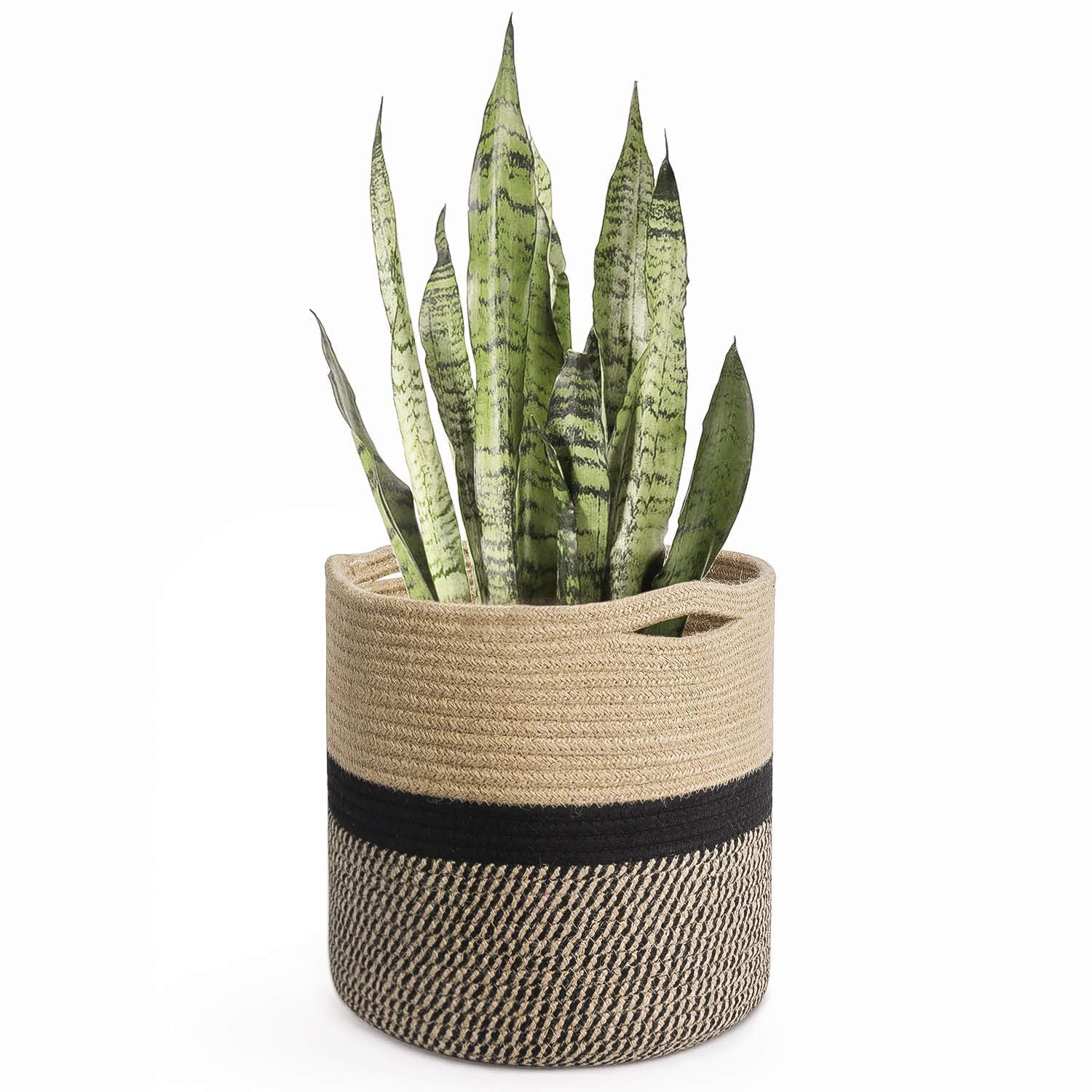 RUGSZONE Large Wicker Jute Woven Storage Basket with Handles – Blanket Laundry Basket for Toys Towels Home Decor, (Beige Mix, 8x8 inch)-image-41