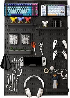 Keepo Gaming Pegboard Kit Black 33x22 - Modular Organizer for Controllers, Headsets, Cables & Accessories
