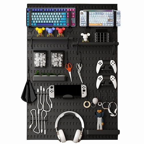 Keepo Stecktafel-Kombinationsset, Modulare Aufhängung für Gaming-Setup, Station, Organizer, Wand-Controller-Halter, Headset-Ständer (Schwarz, 84) - 33″×22″ - Schwarz