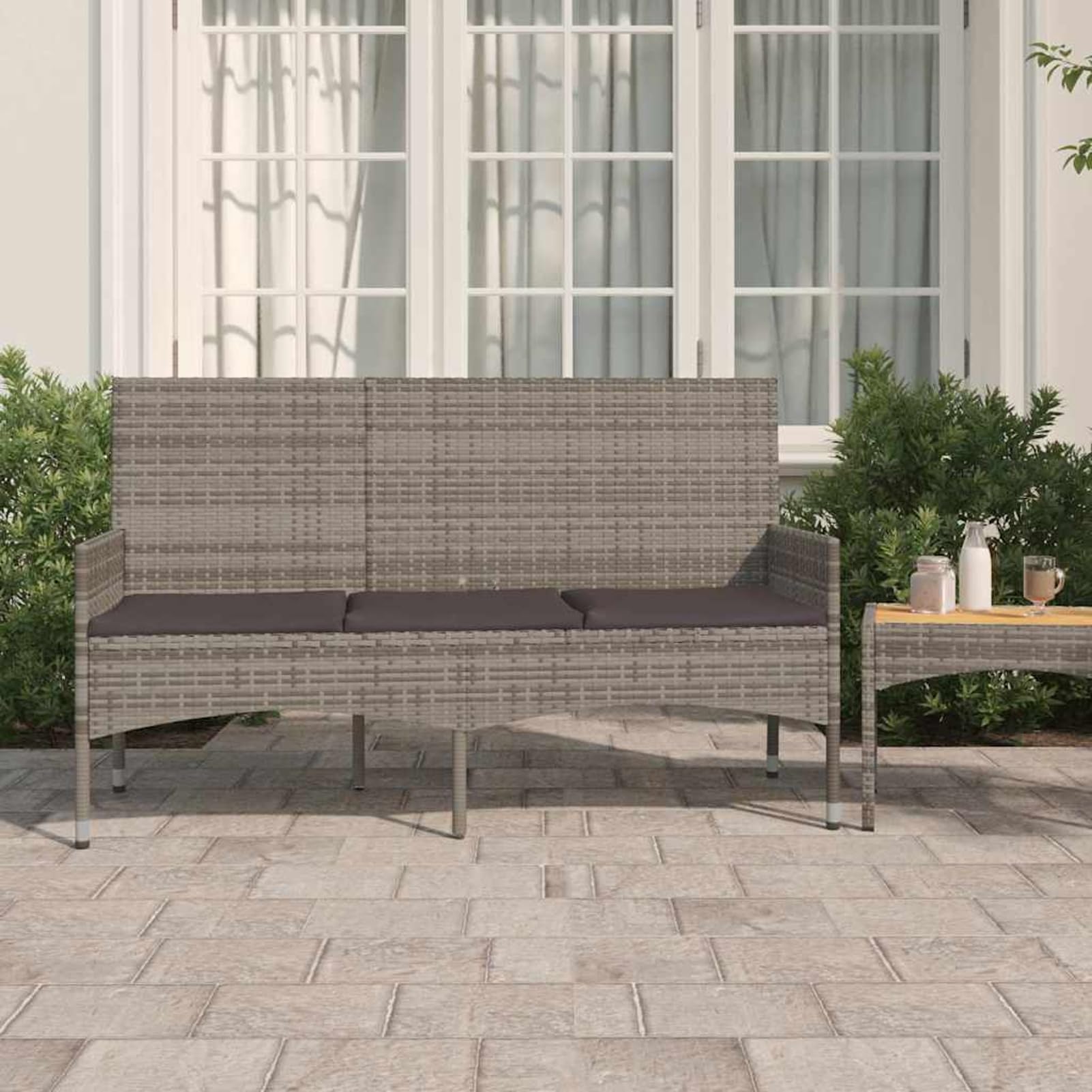 Poly-Rattan Gartenbank 3-Sitzer grau 140x51x85 cm