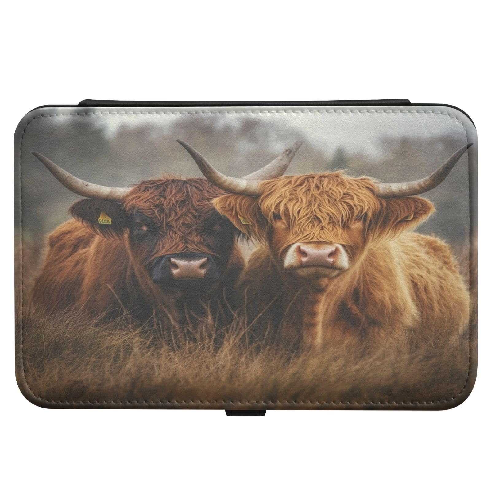 Haskirky Highland Cow Jewelry Box Portable PU Leather Travel Jewelry Organize for Women Jewelry Storage Display Holder for Ring, Necklace, Earring