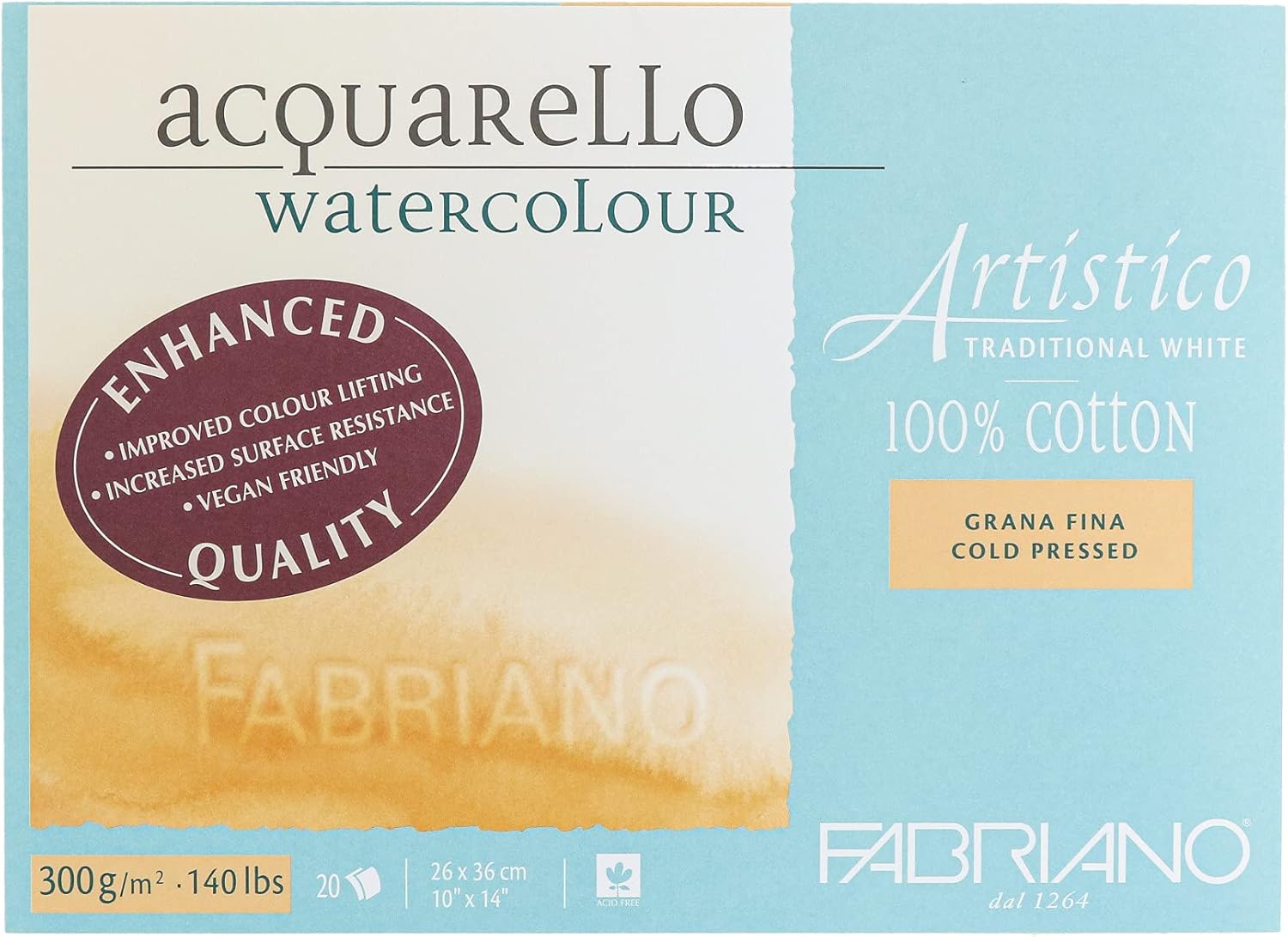 Fabriano Artistico Watercolor Block, 12 x 16, Traditional White