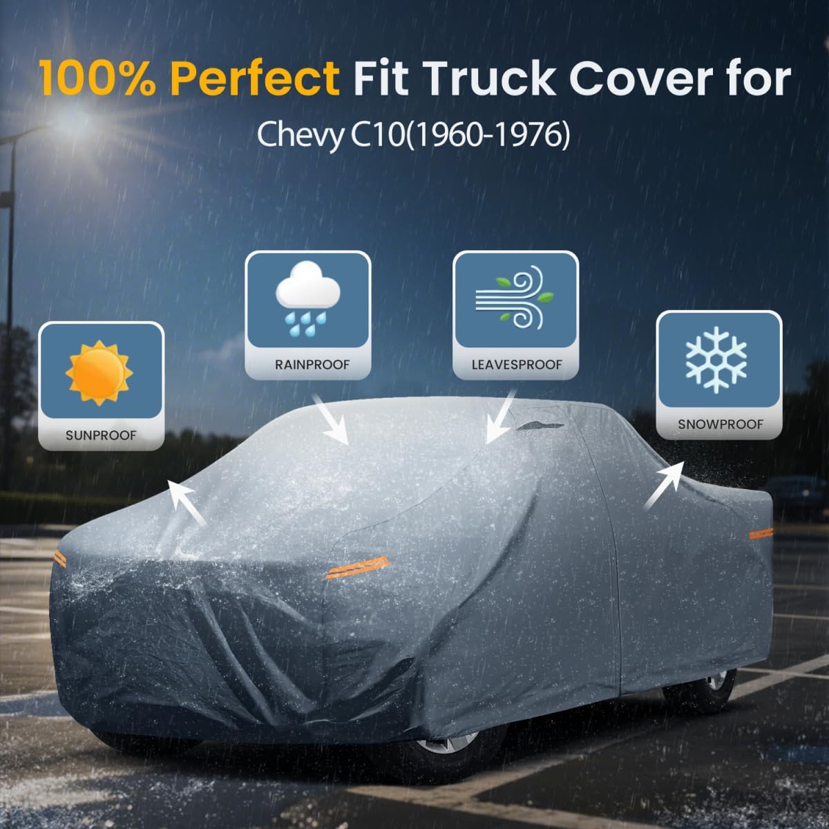 2026 Upgrade Truck Cover Waterproof All Weater, Heavy Duty Outdoor Pickup Truck Cover for Nissan Frontier, Ford F100 Ranger, Chevy C10 S10 etc, Regular Cab Short Box. Length up to 210 inches.