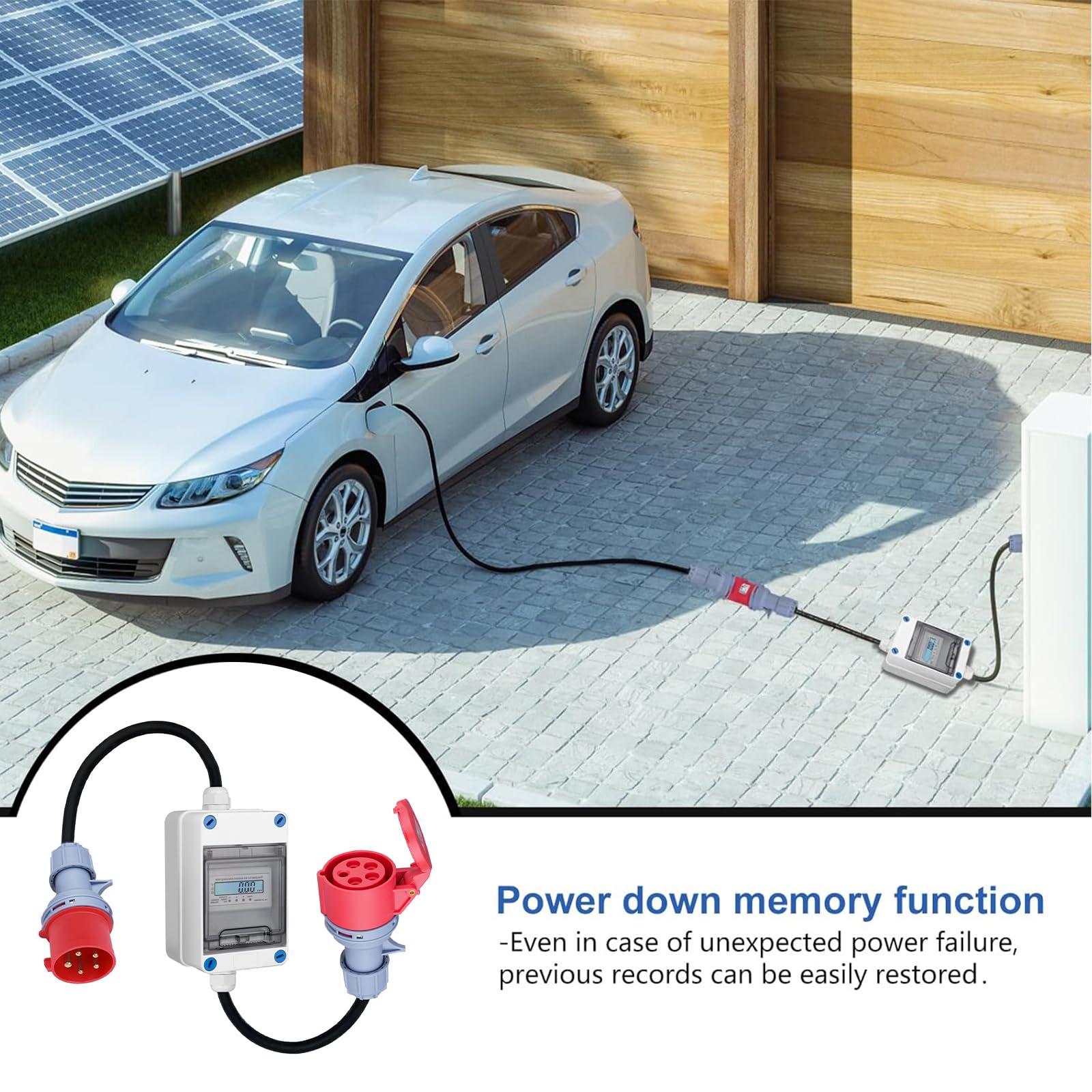 3 Phasen Mobiler Digitaler Stromzähler mit CEE Stecker und Kupplung,Industriestecker LED-Stromzähler für Wohnwagen,Elektrofahrzeuge,Camping