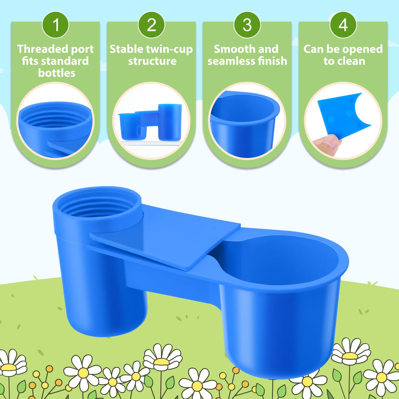 LemonRoad 24 Pcs Bird Drinker Feeder Cups Plastic Water Bottle Cup for Cage Ideal for Pigeon Bottle Chicken Quail Poultry Waterer Accessories(Blue)