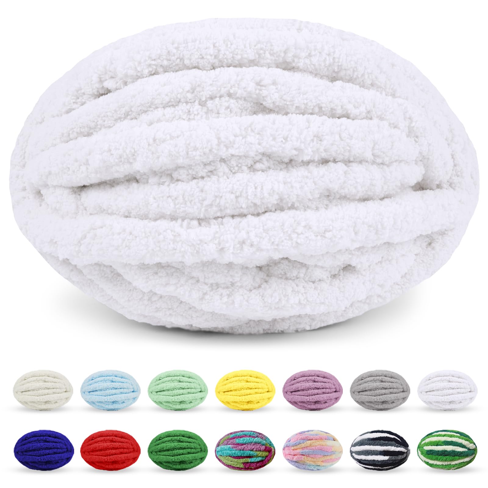 Uiopa Bulky Arm Knitting Yarn, 250g Chunky Wool Yarn Fluffy Blanket Yarn, Jumbo Yarn Thick Crochet Wool for Hand Knitting Blankets Cushions Rugs Scarves DIY Projects (White)