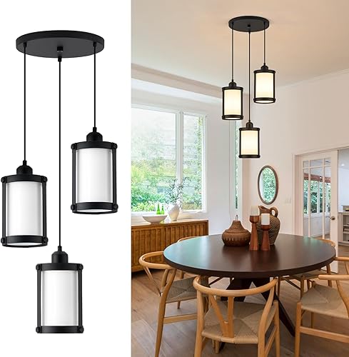 Miniatura 30 de Lámparas Colgantes de Estilo Granja, Lámpara Colgante de 1 Luz de Cristal Negro para Isla de Cocina, Iluminación Colgante Mini Rústica Industrial