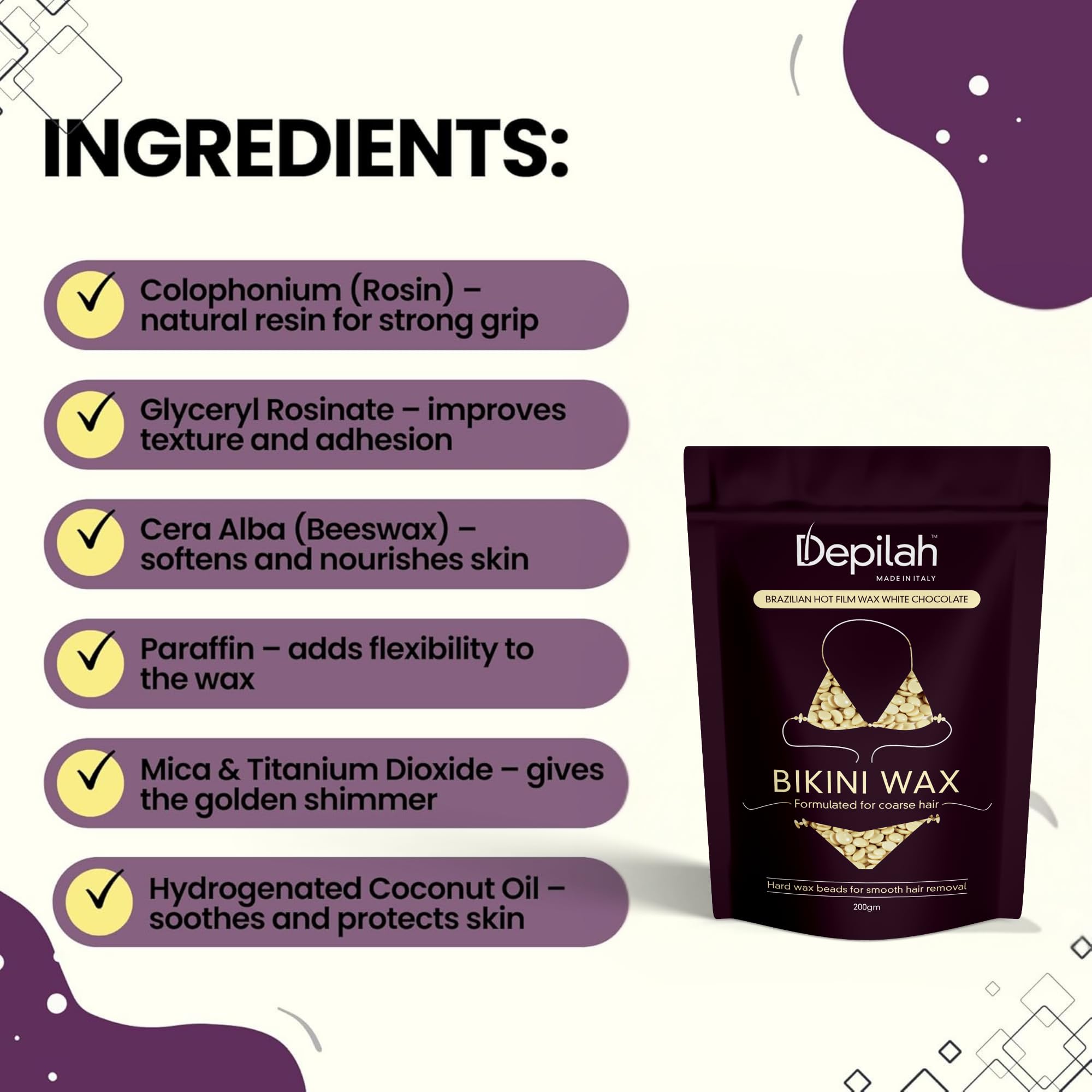 Depilah Brazilian Face Wax for Women, 200gm White Chocolate Film Wax for Face & Body - Stripless Wax Beans for Hair Removal - Easy Brazilian Wax 4