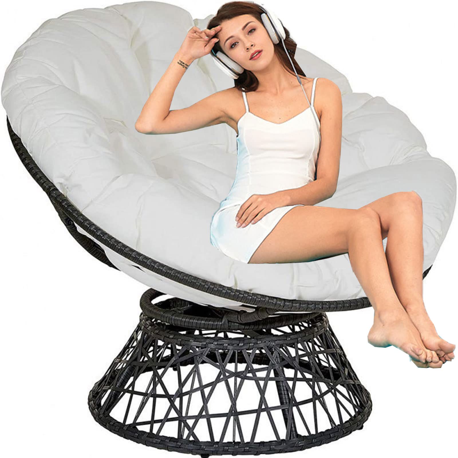 Kumiao M Waterproof Round Papasan Chair Cushion - Large Overstuffed Seat Cushion For Indoor And Outdoor Use - Ultimate Comfort And Style For Rocking Chairs