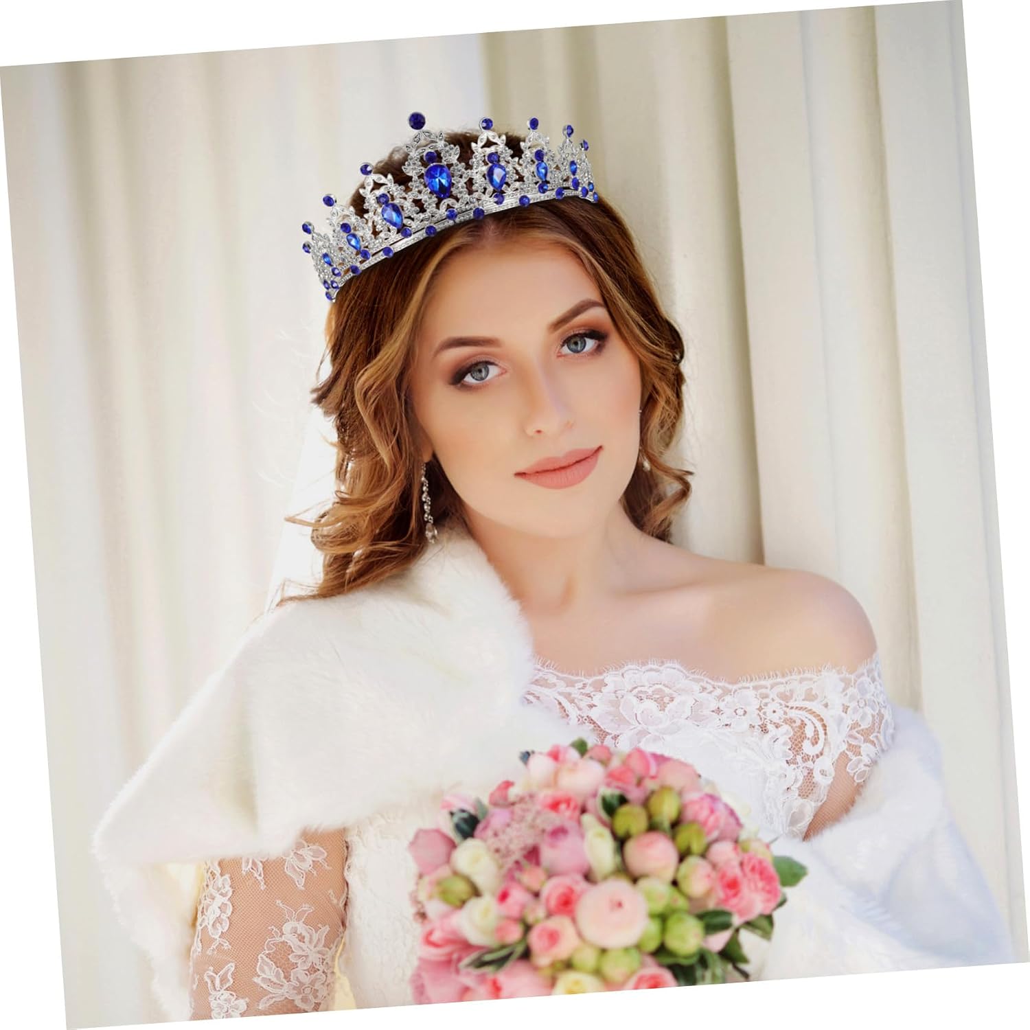 MAGICLULU Baroque Silver and Dark Blue Tiara Crown for Brides and Women, Jeweled Prom Headpiece, Birthday Party Hair Accessory, Queen Costume Circlet