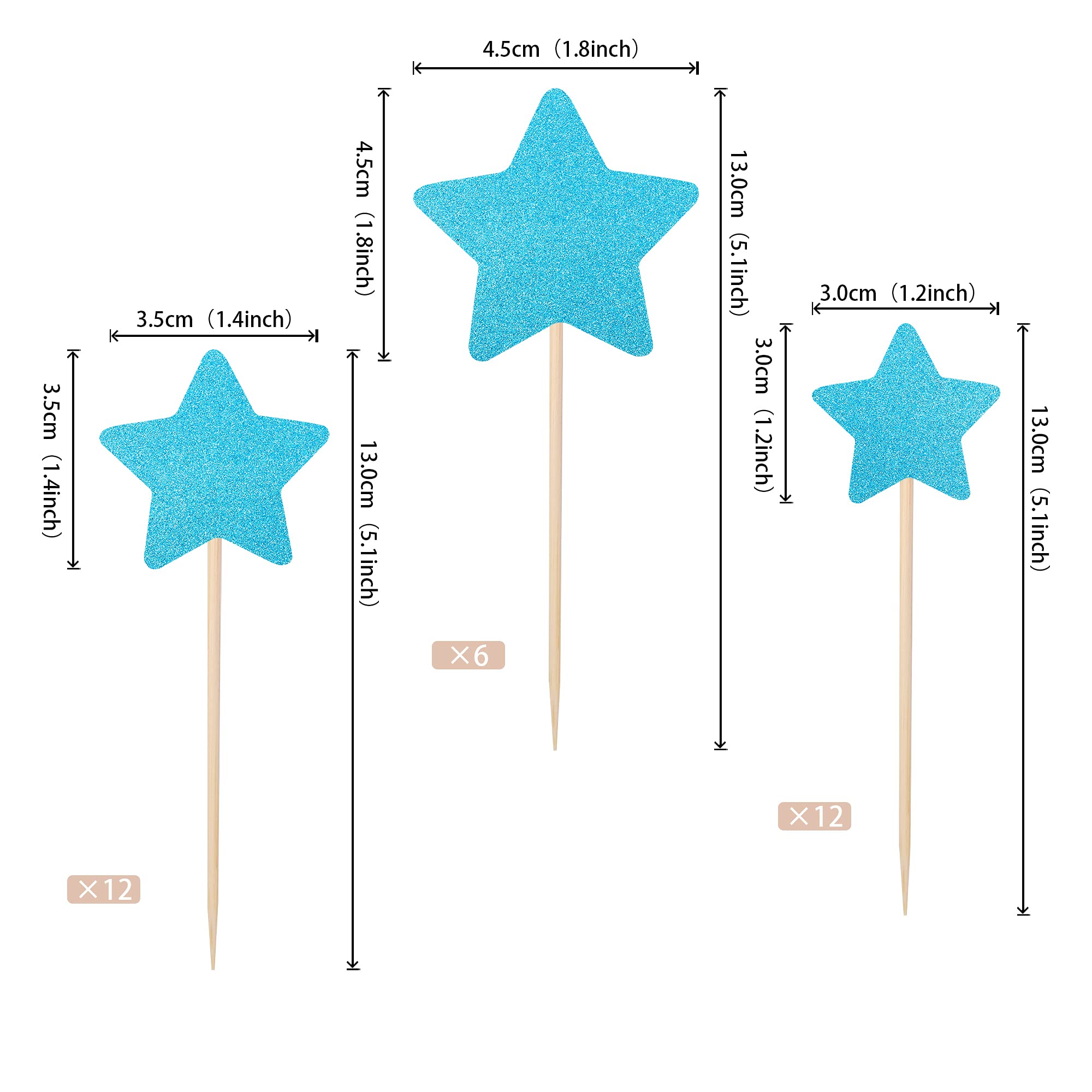 Simarro 100Pcs Gold Star Cupcake Toppers - Glossy Five-Pointed Star Cake Decorations