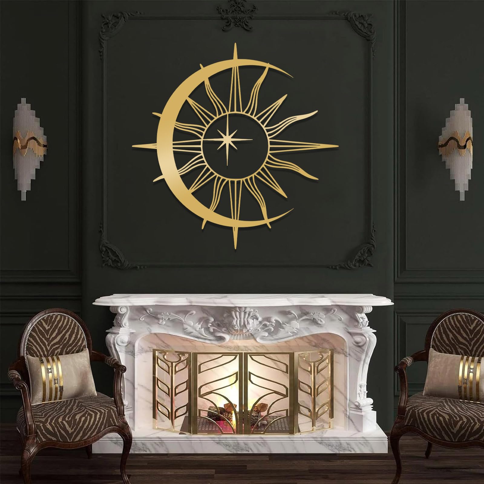 Sun and Moon Metal Wall Art, Boho Celestial Decor, Moon and Stars Metal Wall Decor, Moon Sun Wall Art, Minimalist Decorations, Large Celestial Wall