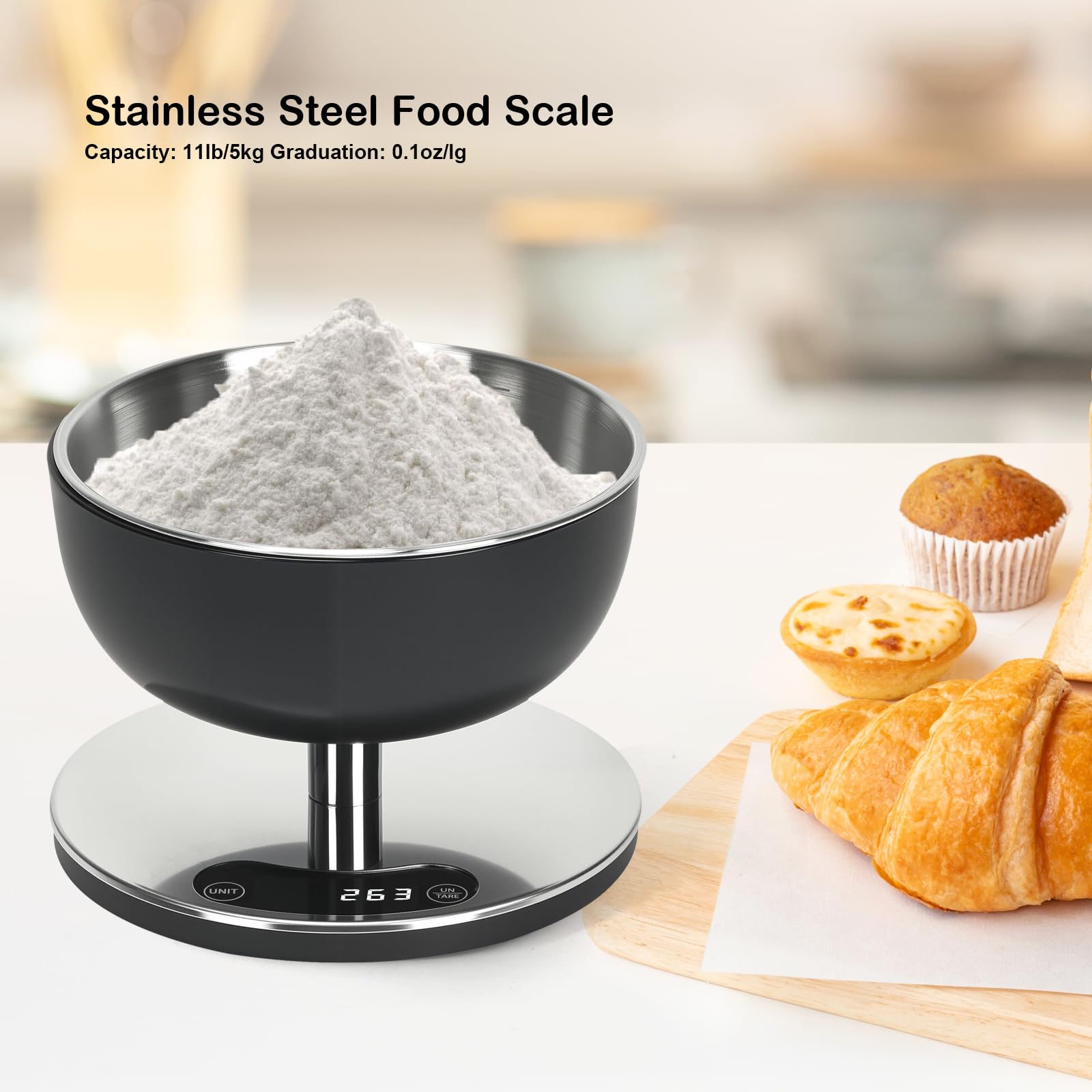 Báscula electrónica de cocina: báscula digital precisa, acero inoxidable impermeable, se puede utilizar para pesar con precisión harina, sal, cocinar y hornear preferencias