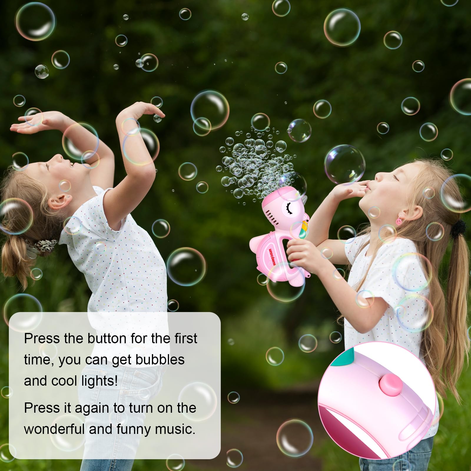 Macchina Automatica per Bolle per Bambini, Unicorno Pistole per Bolle Con luce LED e Musica, Pistola Bolle di Sapone Bambini, Sparabolle di Sapone Bambini, Feste all'aperto, Matrimoni