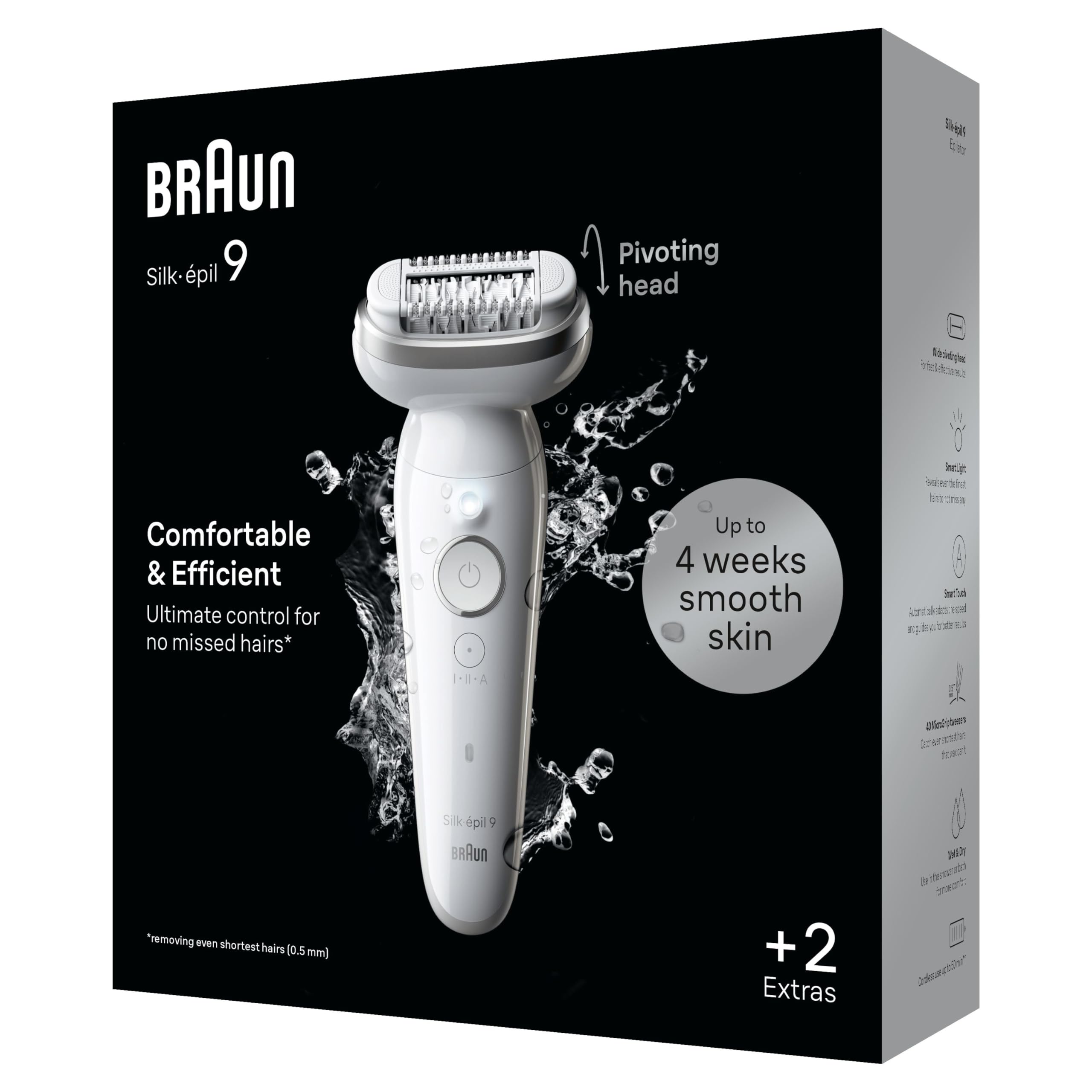 Braun Silk-épil 9 Depilatore Donna, Epilatore Elettrico Donna Con Testina Flessibile Per Una Epilazione Semplice, Wet & Dry, Pelle Liscia a Lungo, 9-011, Bianco/Argento