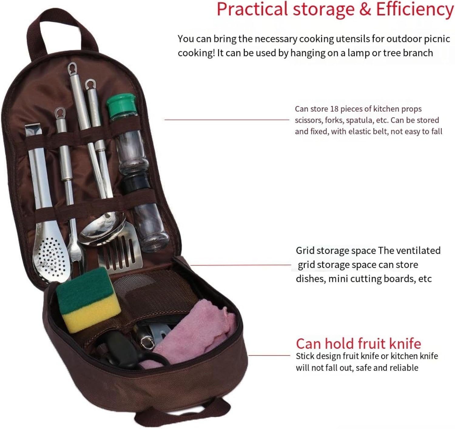 Outdoor Cutlery Storage Bag Handheld Kitchenware Cookware Bag Travel Storage Bag Camping Picnic Bag Brown, Black, Green, Colour Brown, Black, Green, Colour