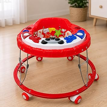 Toys Capsul Panda Musical 3-in-1 Activity Walker | Adjustable Baby Walker with Lights, Music & Rocker Function|Red