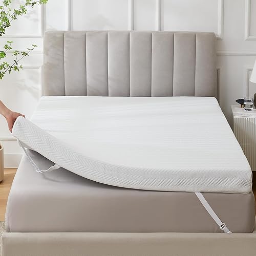 Homemate Memory Foam Mattress Topper Queen, 3 Inch Gel Cooling Mattress Pad High Density Foam Firm Mattress Topper, Soft Pressure Relieve Bed Topper CertiPUR-US, Non-Slip Removable & Washable Cover