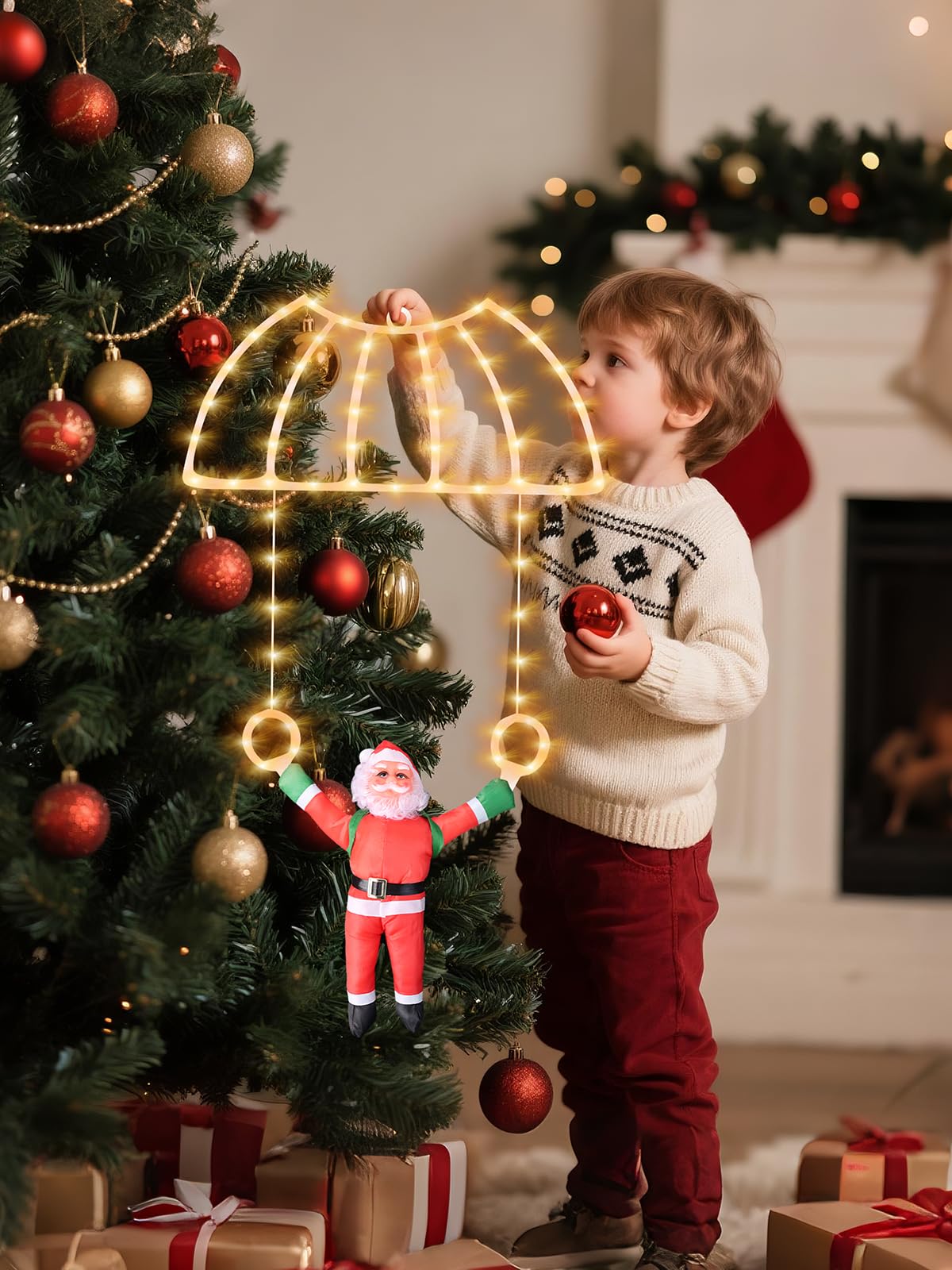 Weihnachtsbeleuchtung Außen, 90CM LED Weihnachtsbeleuchtung Weihnachtsdeko Outdoor, 8 Modi USB-Beleuchtung Xmas Deko mit Haken für draußen und innen an Fenstern, Türen, Wänden und Gärten