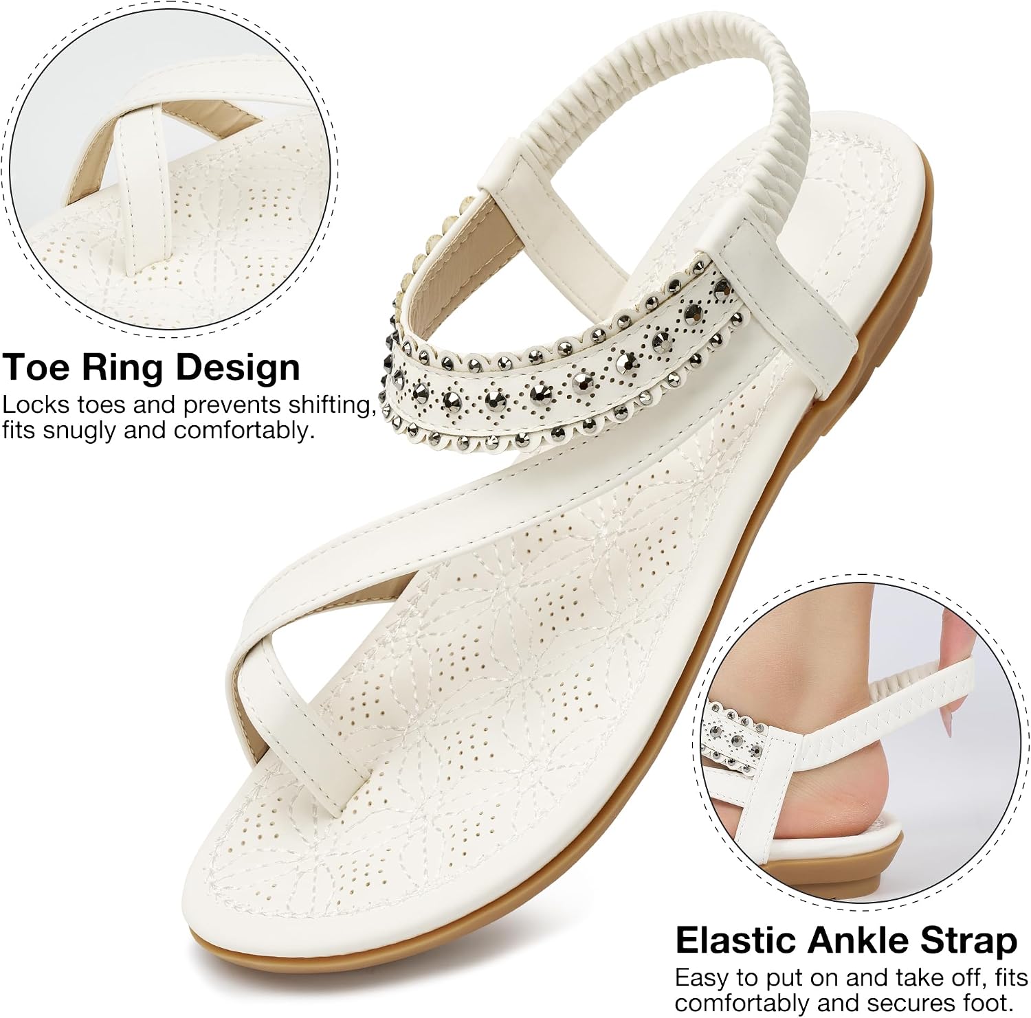 Alicegana Womens Sandals Dressy Flats: Summer Comfortable Walking Shoes Elastic Strap Casual Vacation Sandals 2026 image 5
