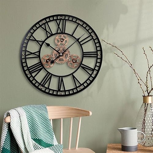 Miniatura 7 de Reloj de pared de estilo industrial, reloj de pared decorativo de hierro forjado, moderno, simple, silencioso, retro, con forma de engranaje,