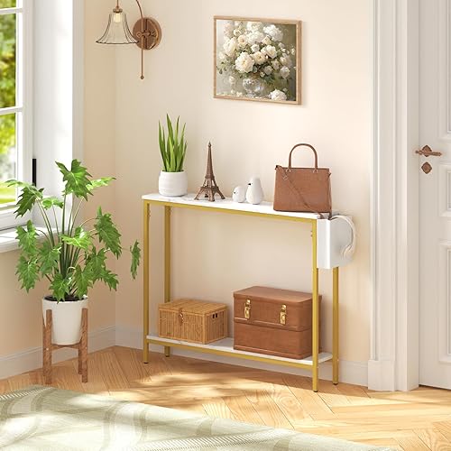 Miniatura 4 de Bigbiglife Mesa de entrada de consola de 39.4 pulgadas, mesa de sofá estrecha industrial de 2 niveles con estantes de almacenamiento para pasillo,