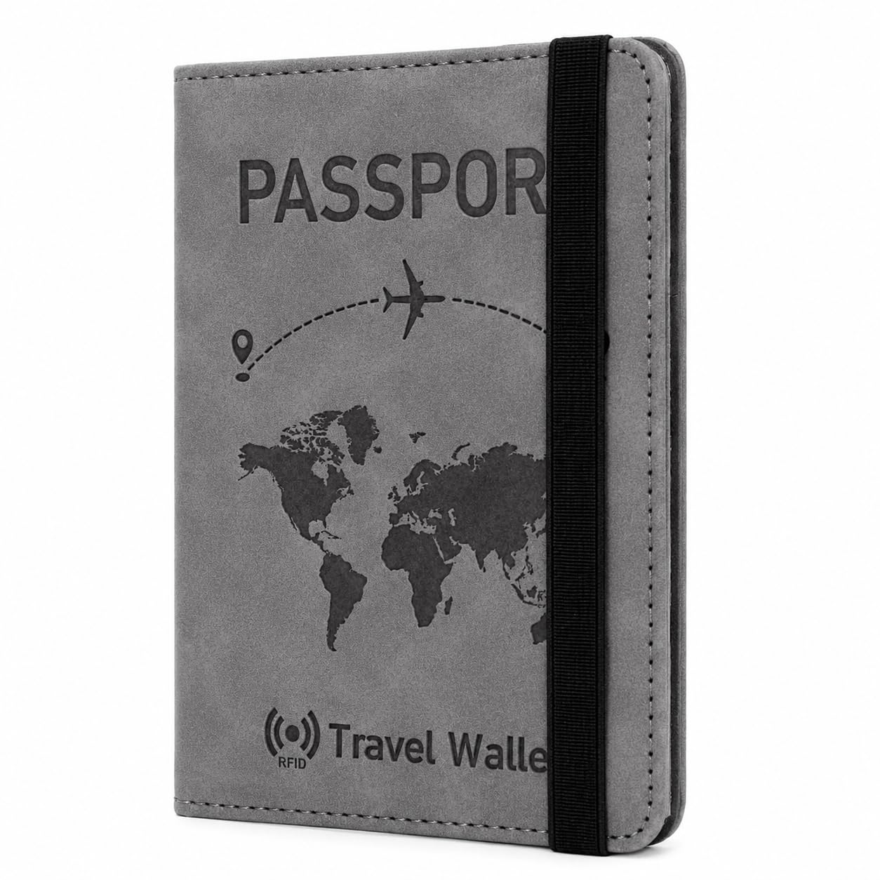 vardista Passport Cover Wallet for Men and Women Travel Document Organizer with Card Slots SIM Card Holders Boarding Pass Pocket Elastic Closure Premium PU Leather Travel Passport Holder Grey-picture-46