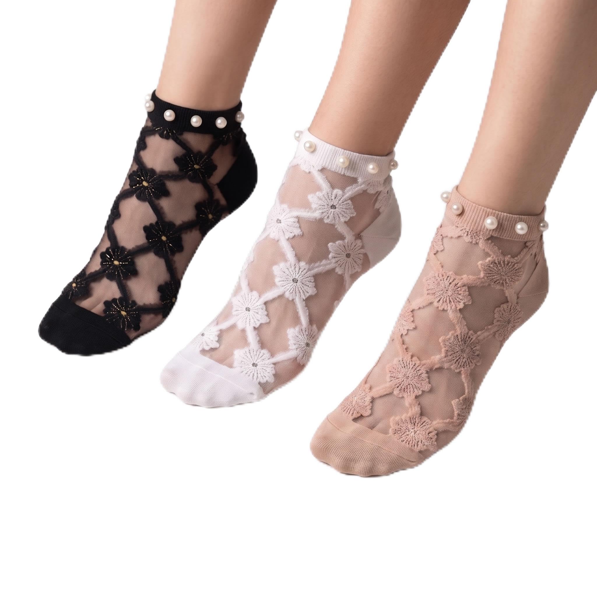 Pearl Ankle Socks for Women Multi Color and Design (10 Pair)-picture-43