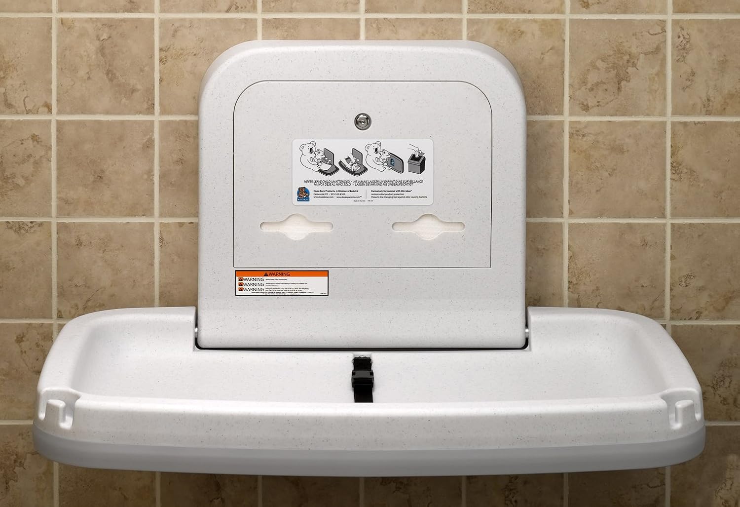 Koala Kare KB200-05SS Horizontal Wall Mounted Baby Changing Station with Stainless Steel Veneer, White Granite