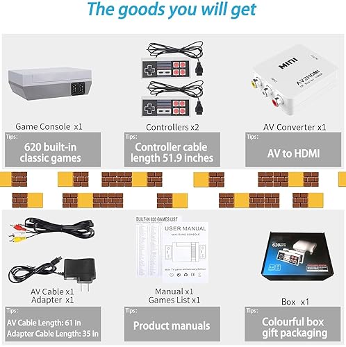 Miniatura 7 de ZeroStory Retro Game Console, HDMI and AV Output 8-Bit Classic Mini Game Console with Built-in 620 Games and 2 Retro Controller for Christmas