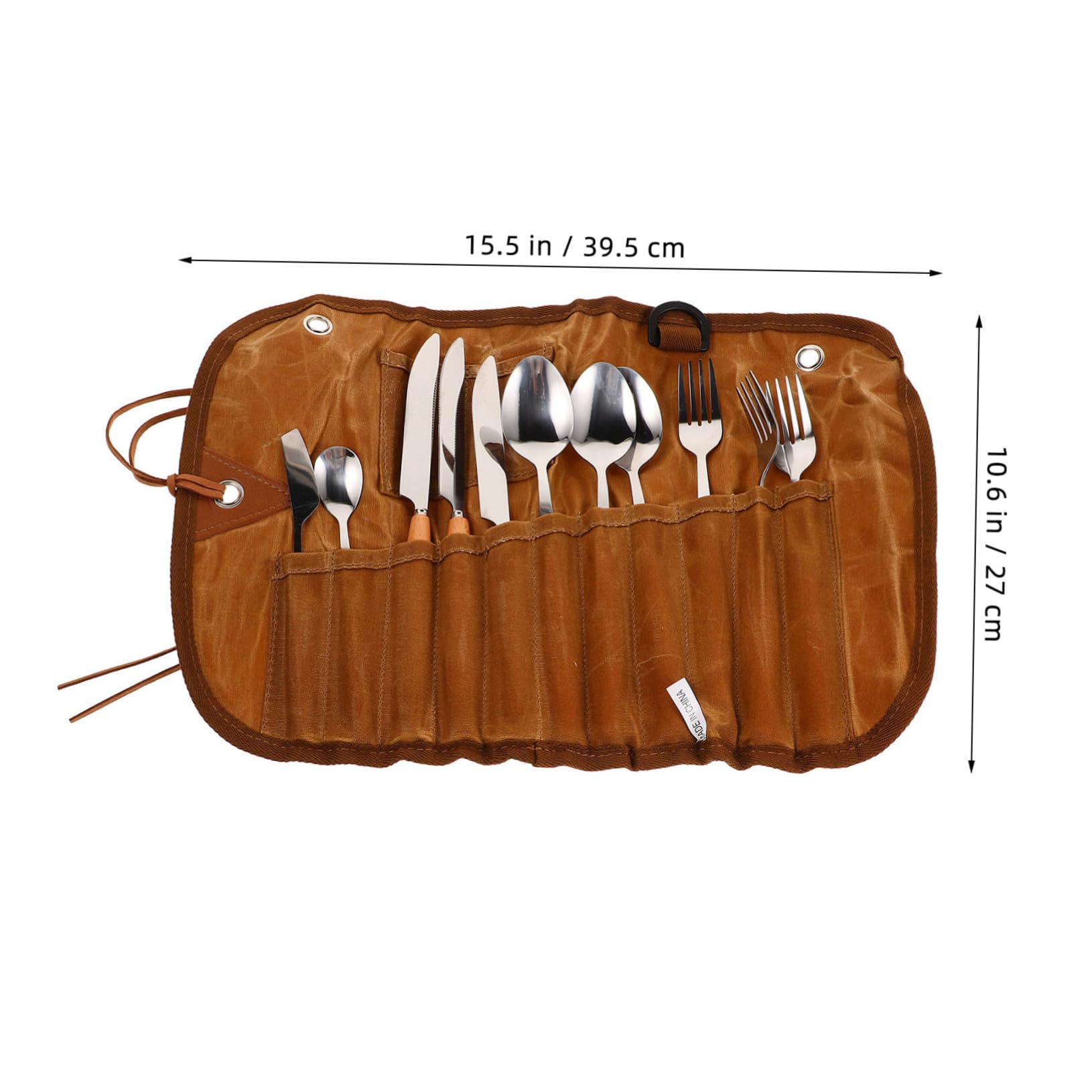 Set di Posate da Campeggio 3 Persone con Borsa Marrone | Acciaio Inossidabile, Nailon e Canvas, per Picnic e Uscite All’aperto, Include Cucchiai e Forchette