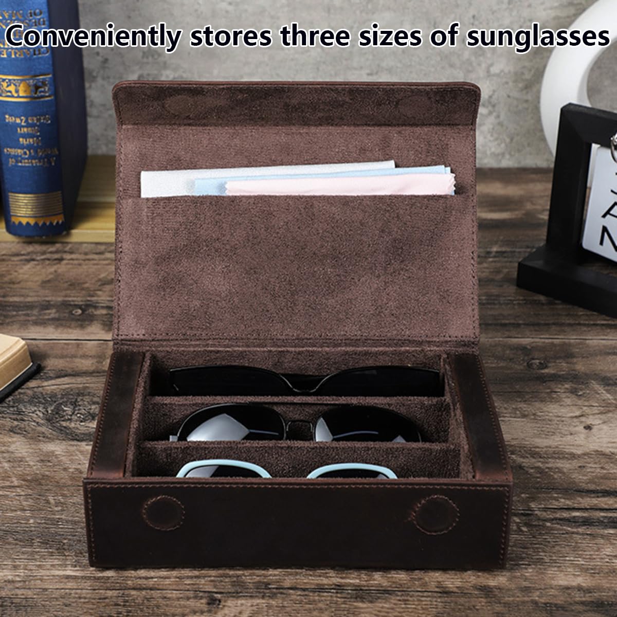 3-osobowe pudełko do przechowywania okularów z prawdziwej skóry dla kobiet i mężczyzn, etui podróżne w stylu vintage na 3 okulary przeciwsłoneczne, przenośny organizer na okulary do domu na świeżym